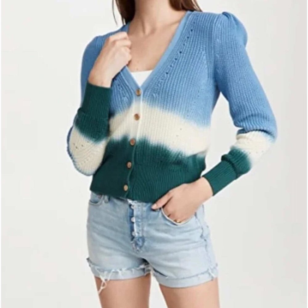 Veronica Beard Womens Cardigan Sweater M Blue Green Ombre Puff Sleeve